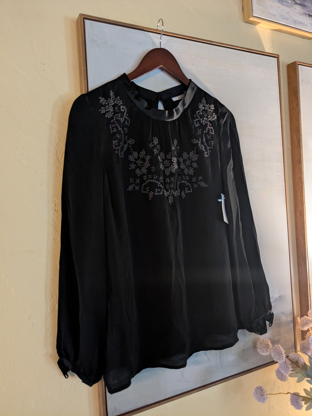 Silk mint by Jodi Arnold Silk Black Embroidered Top